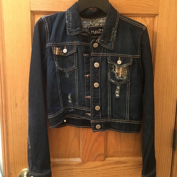 Rue 21 Distressed Crip Denim Jacket - Picture 1 of 4